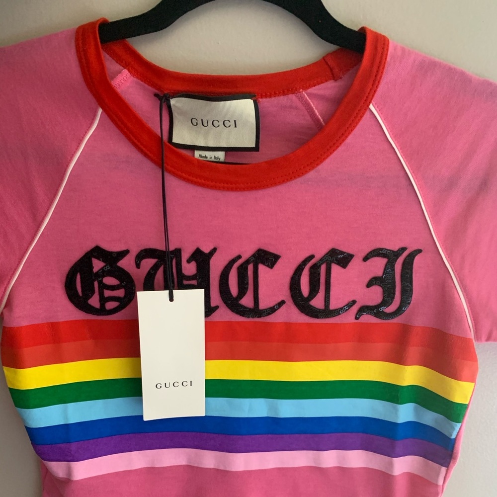Rare, Authentic, Gucci Rainbow Loved T-Shirt.